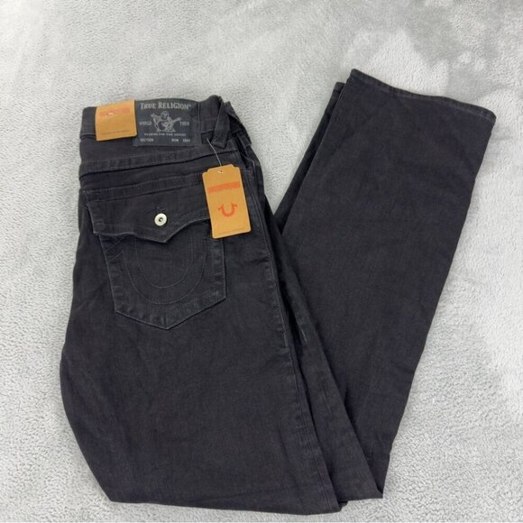 True Religion NWT Ricky Relaxed Straight Men's Black Denim Jeans Size 34x33 - Picture 1 of 10